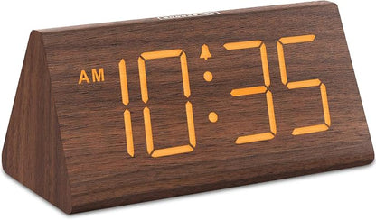 DreamSky Wooden Digital Alarm Clock for Bedrooms with Large Numbers | Electric Desk Clock, USB Port, Loud Alarm for Heavy Sleepers, Adjustable Volume, Dimmer, DST, Wood Décor Gifts, Plug in Clock
