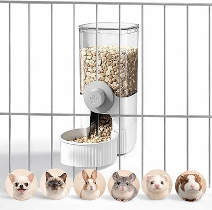 Auto Gravity Food Dispenser for Cage Hanging, 41OZ Capacity Hanging Automatic Pet Cage Feeder, Food Bowl for Cats Dogs Rabbit Ferret Chinchilla Bird Hedgehog Guinea Pig (White)