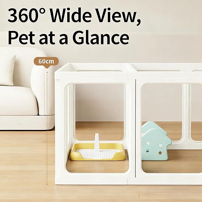 Clear Acrylic Dog Playpen with Door,23.6" Puppy Playpen,Easy Assemble Pet Fence,10-Panel for Puppies/Small Dog Play Pen Indoor (White, 23.6 Inch-H, 10 Panel) (White, 60cm7p+1d)