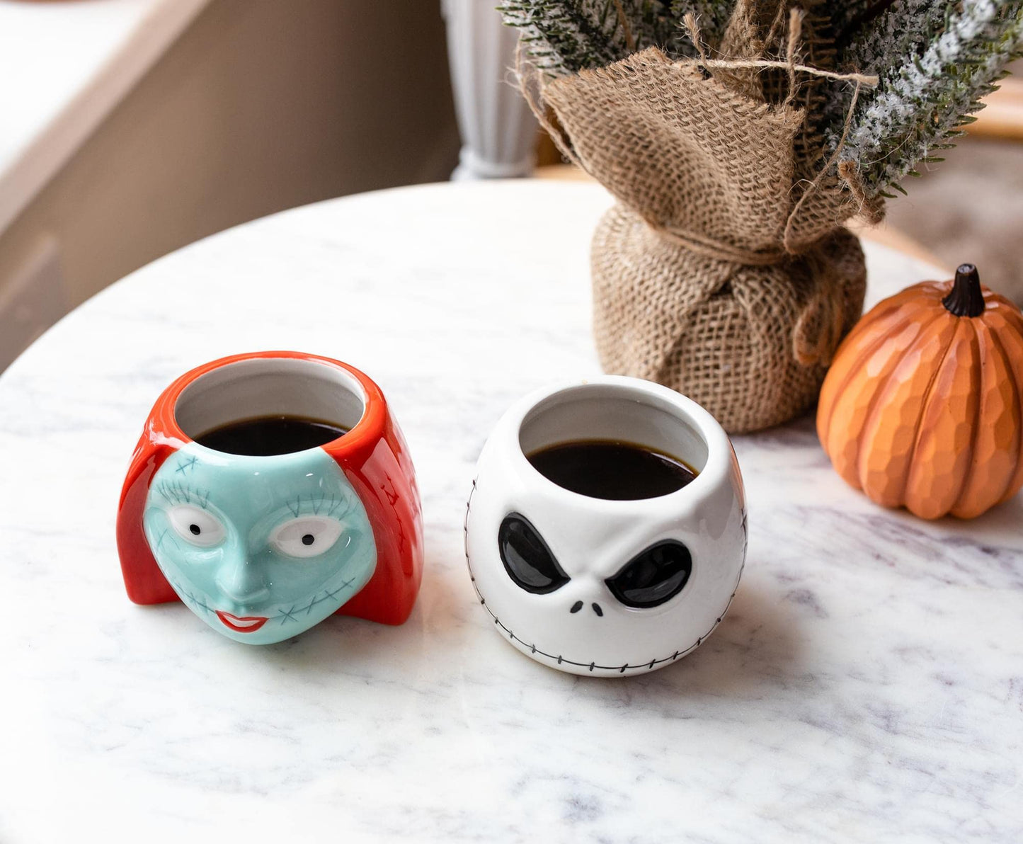 Nightmare Before Christmas Disney The Jack & Sally Sculpted Mini Mugs, Set of 2 | Coffee Mugs And Cups, Home & Kitchen Decor | Halloween Gifts And Collectibles | Each Holds 3 Ounces