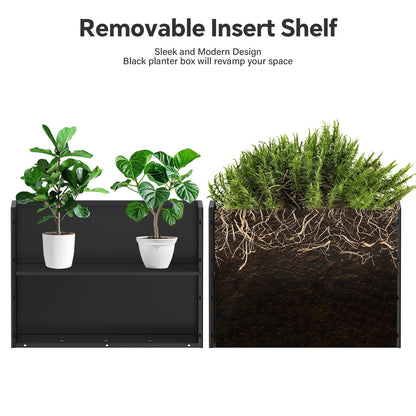 Ganeekiron Galvanized Steel Planter with Removable Insert Shelf & 4 Drainage Holes - 32x12x24 Inches Large Planters for Outdoor/Indoor Patio, Porch Black