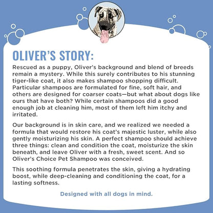 OLIVER'S CHOICE Dog Shampoo with Oatmeal, Aloe & Shea Butter – Deodorizing Puppy Shampoo for Smelly Dogs, Itchy Skin Relief, Paraben-Free, Biodegradable, Cruelty Free – 14 fl. oz
