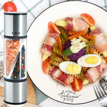 LHS 2 in 1 Salt and Pepper Grinder, Clear Acrylic Salt Grinders and Pepper Mill with Adjustable Coarseness Ceramic Rotor, Black