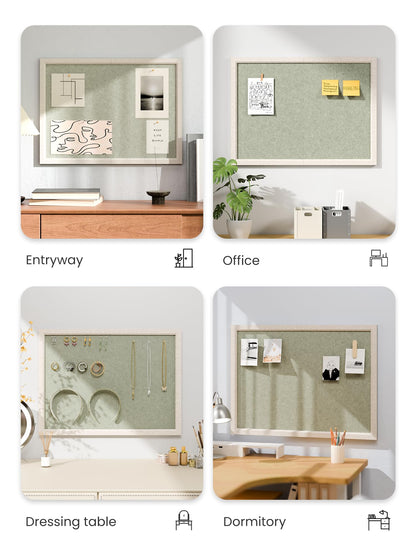 Fluxynara Foldable Cork Board Alternative, Felt Bulletin Board 23.6" x 17.5" Oatmeal Frame with 12 Adhesive Tabs, Pin Board for Home Office, Classroom, Entryway, Kitchen Wall Decor—Sage
