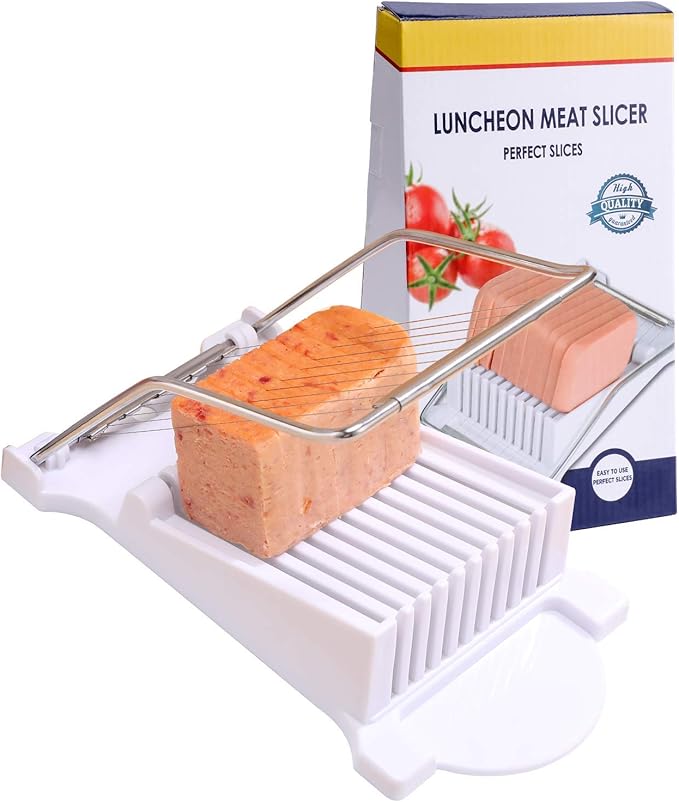 Slicer, Luncheon Meat Slicer Boiled Egg Fruit Soft Cheese Butter Slicers Cutter, Stainless Steel Wires, Cuts 10 Slices (White)