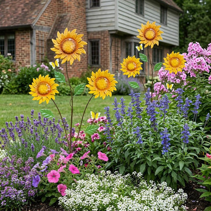 WKHOMEDECO Metal Flowers for Outside, 30-Inch Iron Sunflower Garden Stakes Set of 2, Metal Yard Art Outdoor and Garden, Decorative Garden Stakes for Patio & Lawn Decor (Yellow)