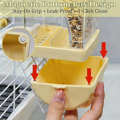 Automatic Bird Feeder Waterer Kit Bird Cage Hanging Waterer Parakeet Leak-Proof Feeder Parrot Vegetable Clips Cage Accessories for Budgies Lovebirds Finches Canaries Parrotlets Conures (Yellow)