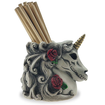 Cyborpon Gothic Unicorn Makeup Brush Holder Skull Gift for Women Adults Pen Organizer Halloween Decor Day Dead Goth Accessory