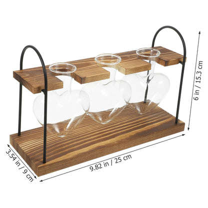 JOINPAYA 1Set Heart-Shaped Glass Plant Terrarium with Wooden Stand Hydroponic Vase for Indoor Water Plants Air Plants Desktop Container for Home Office Decor