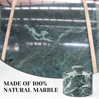 Koville Green Marble Salt Cellar with Lid 3.5", Stone Pepper Container & Spice Jars for Kitchen, Marble Salt and Pepper Holder, Stone Storage Box for Kitchen Counter, Spice Jar (Verde Alpi Green)