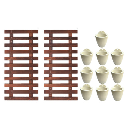 ShopLaLa Bundle- 2 Pack, 23.6 Inch Wooden Plant Holder + 10 Pack, 4 Inch White Self Watering Plastic Pot Modern Hydroponic Vertical Live Garden Display Wall Mount Plant Stand Home Living Room Decor