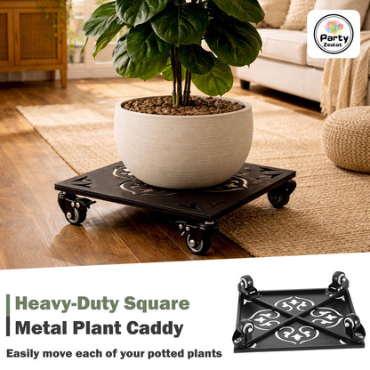 1 Pack Large Square Metal Plant Caddy with Wheels 13.5 Inches Heavy-duty Rolling Plant Stands with Casters Wheeled Flower Pot Mover Rollers Rust-proof Iron Planter Dolly Coasters Indoor Outdoor Use