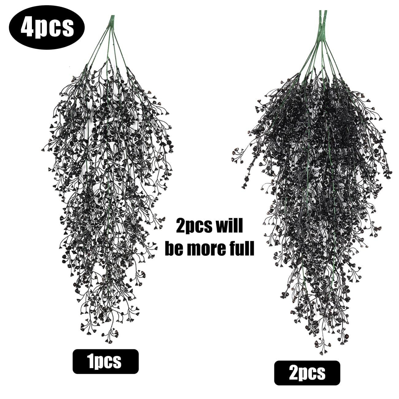 RECUTMS 2.5ft Artificial Hanging Plant with 30LED Lights Ferns Artificial Plants Large Faux Greenery Ivy 4pcs for Home Living Room House Wall Window Porch Office Wedding Decor (Black)