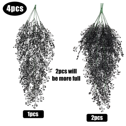 RECUTMS 2.5ft Artificial Hanging Plant with 30LED Lights Ferns Artificial Plants Large Faux Greenery Ivy 4pcs for Home Living Room House Wall Window Porch Office Wedding Decor (Black)