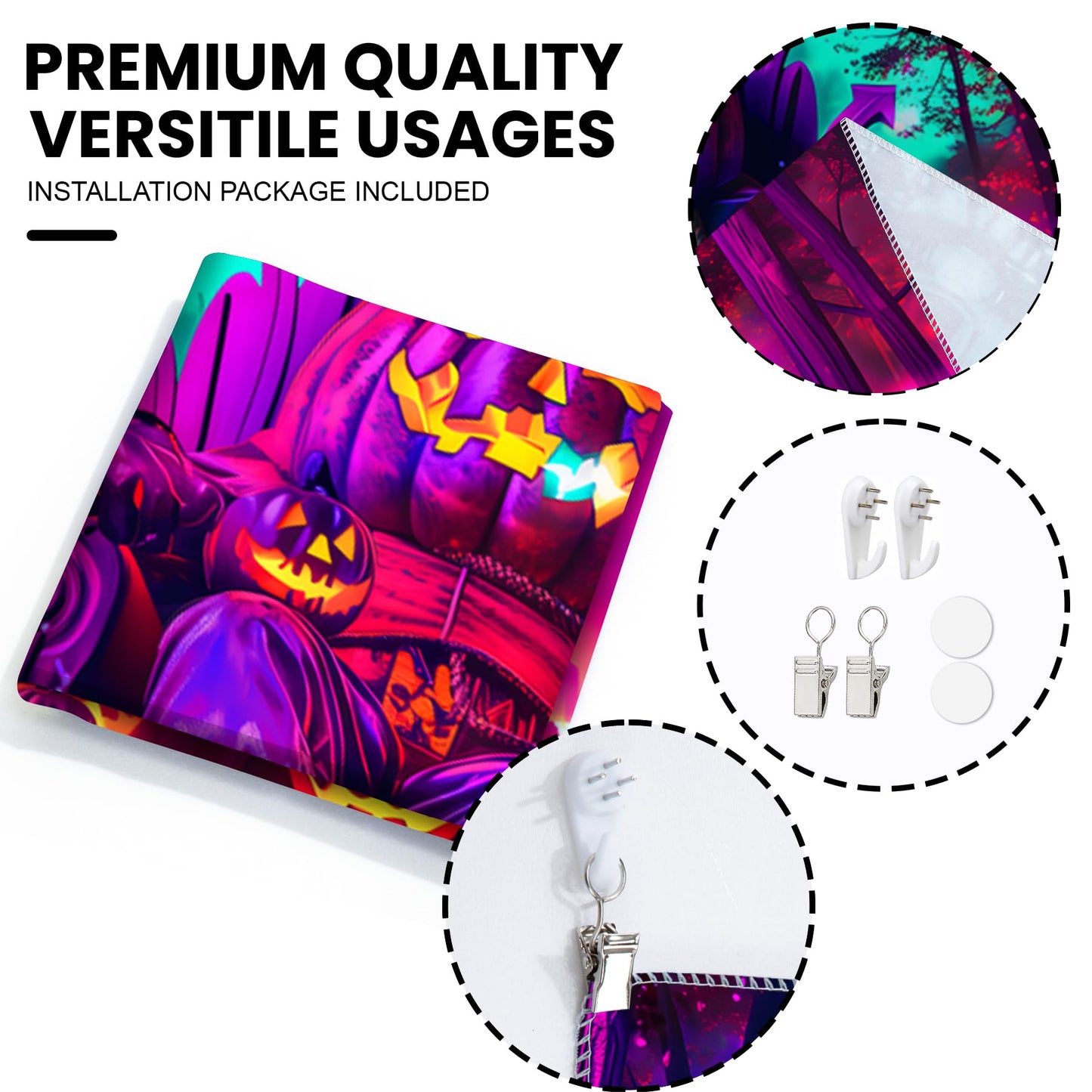 Blacklight Halloween Tapestry Horror Moon Night Scary Cemetery Pumpkin Lantern Halloween Tapestry Wall Hanging Skull Horror Poster Banners for Bedroom Livingroom (Pumpkin-2, 90L" x 70W", Unframed)