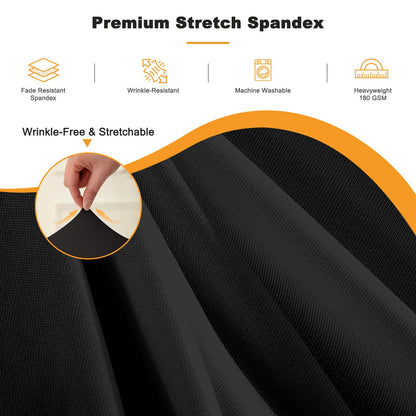 4 Pack 132 Inch Black Round Tablecloth, Fitted Tablecloths for 6FT Round Tables, Spandex Table Cover with Table Skirt for Wedding Photography Party Professional Events Halloween Decoration Indoor