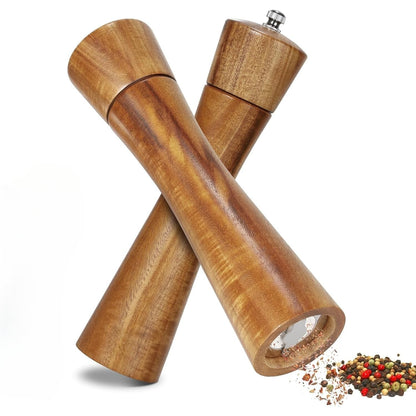 MNADSFKJ 2 Pack Acacia Wooden Salt and Pepper Grinder Set Refillable Salt and Pepper Mills Adjustable Coarseness, Acacia Wood with Ceramic Core Peppercorn Shaker Tableware Birthday Gifts