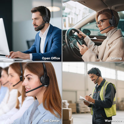 LEVN Wireless Headset with Mic for Work, Bluetooth Headset with Microphone-AI Noise Cancelling, Single-Ear Wireless Headphones with Mic & USB Dongle for PC/Computer/Call Center/Laptop/Teams/Zoom/Home