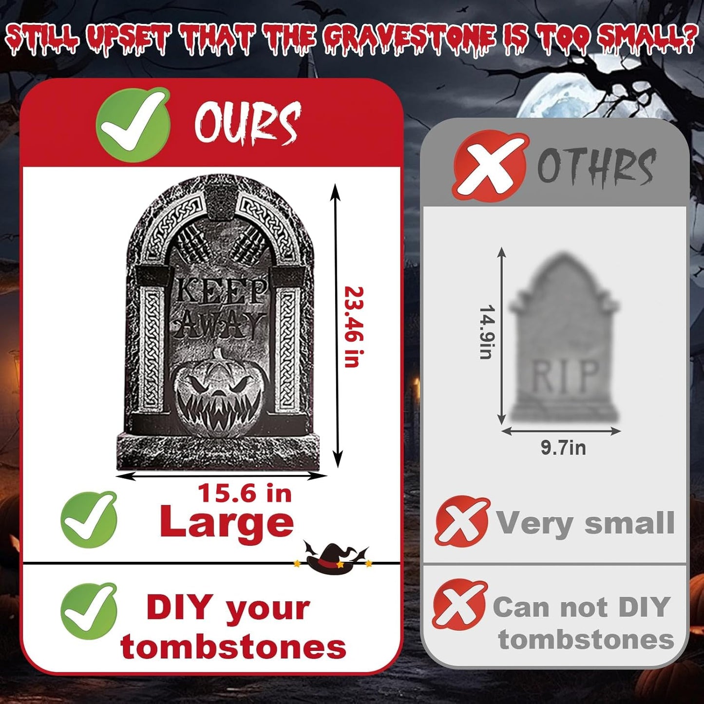 23.62in Halloween Tombstones Yard Sign, 5 PCS Large Tombstones Gravestone DIY Halloween Decor RIP Lawn Signs with Stakes, Outdoor Yard Decoration