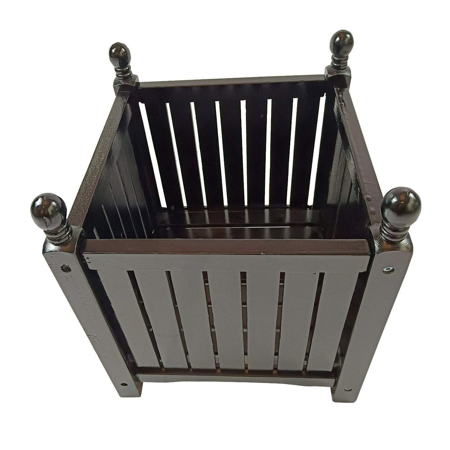 FRITHJILL Black Wooden Garden Planter Box with Decorative Ball Finials - Square Outdoor Flower Pot for Patio, Porch, Deck - 15.75" x 15.75" x 18.5" Herb & Plant Container