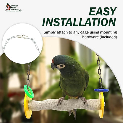 Sweet Feet and Beak Roll Bird Swing - Perch Bird Toys Trims Nails and Beaks, Safe and Non-Toxic Bird Cage Accessories for Small and Large Birds, Swinging Toys Birds Will Love, XL 11 Inches - Blue