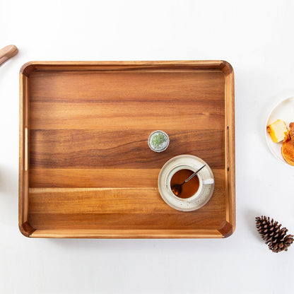Wooden Serving Tray with Handles,Rustic Ottoman Tray for Kitchen Counter/Coffee Table/Living Room Decor,Versatile Tray for Party Wood ServingTray for Dinner/Breakfast/Snack Entertaining Guests