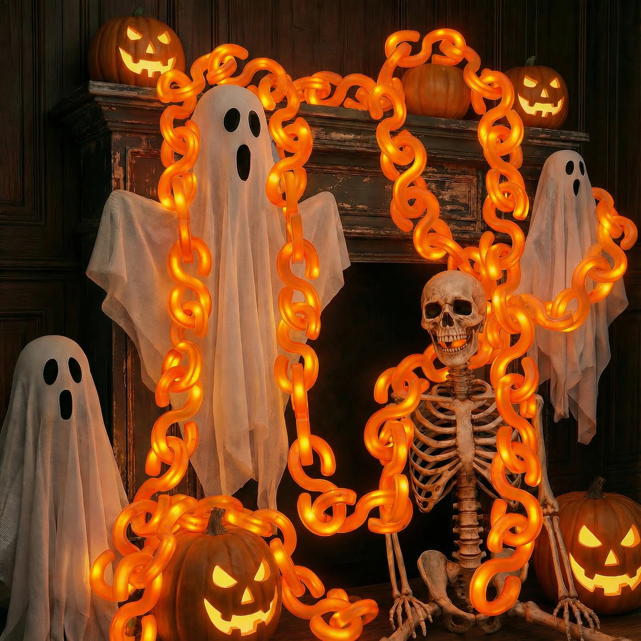 amadecohome 10 ft Halloween Chain Lights Outdoor, Waterproof Orange Purple Plastic String Lights with 8 Lighting Modes and Timer, Halloween Decoration for Skeleton Dog, Spooky, Creepy Costumes Party