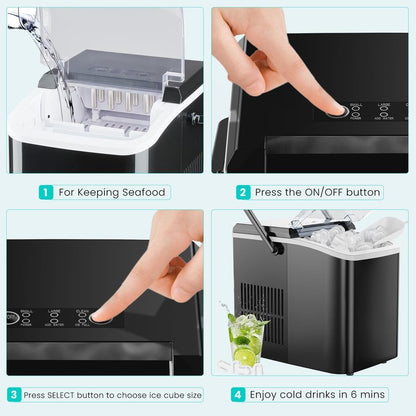 OLIXIS Ice Maker Machine with Handle,26lbs in 24Hrs,9 Ice Cubes in 6 Mins,Auto-Cleaning Portable Ice Maker with Basket and Scoop, Countertop Ice Maker for Home/Kitchen/Camping/RV, Sleek Black