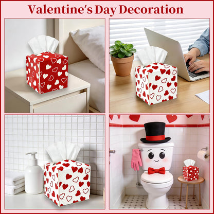 2 Pieces Valentine's Day Tissue Box Covers Red Heart PU Leather Tissue Box Cover Square Tissue Box Cover Holder for Home Bathroom Bedroom Office Table