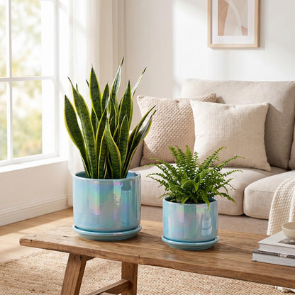 EFISPSS Ceramic Planter 4+5+6 Inch Ceramic Flower pots for Indoor Plants with Drainage,for Succulent Cactus,Garden Planters,Modern Decorative for Home Blue Pearl Glaze Plant Pots