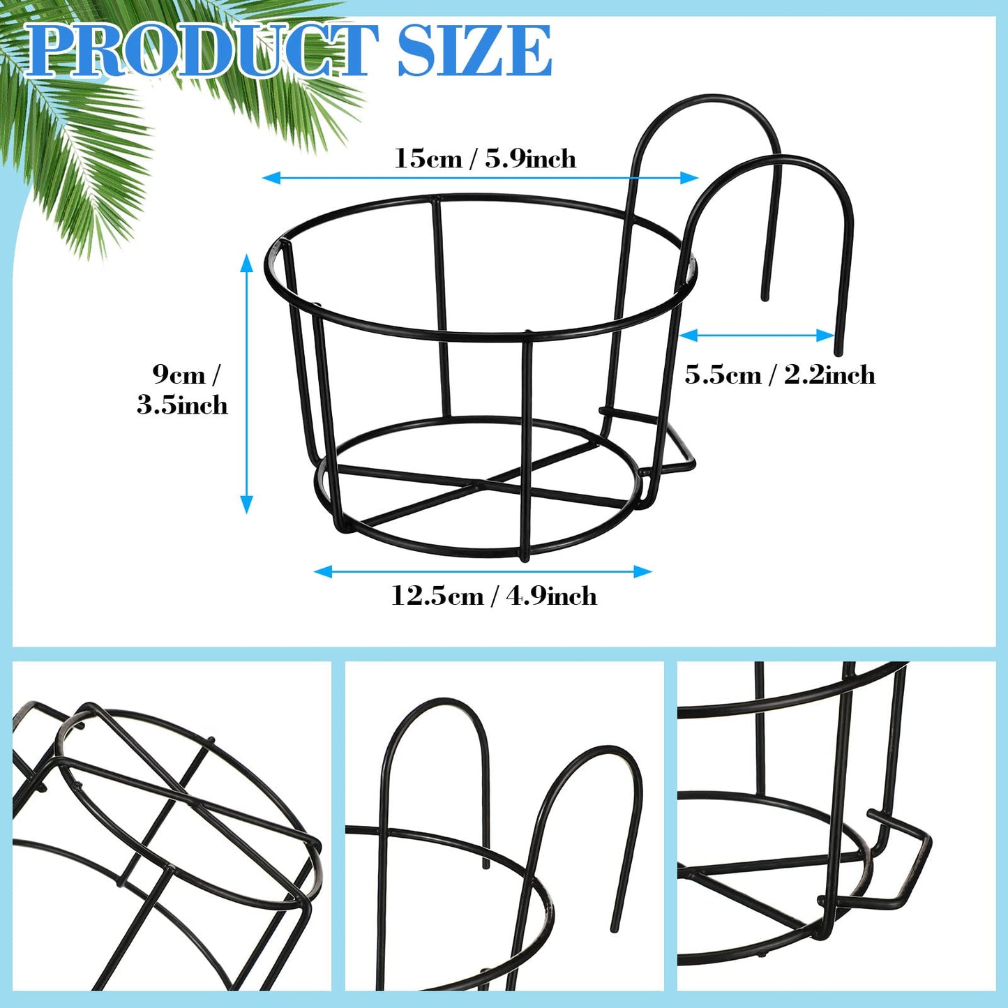 12 Pcs Hanging Railing Planters 6 Inch Flower Pot Holders Black Potted Stand Railing Planter Iron Rack Balcony Planter Basket Small Shelf Container for Indoor Outdoor Balcony Fence Garden Flower Pot