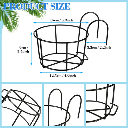 12 Pcs Hanging Railing Planters 6 Inch Flower Pot Holders Black Potted Stand Railing Planter Iron Rack Balcony Planter Basket Small Shelf Container for Indoor Outdoor Balcony Fence Garden Flower Pot