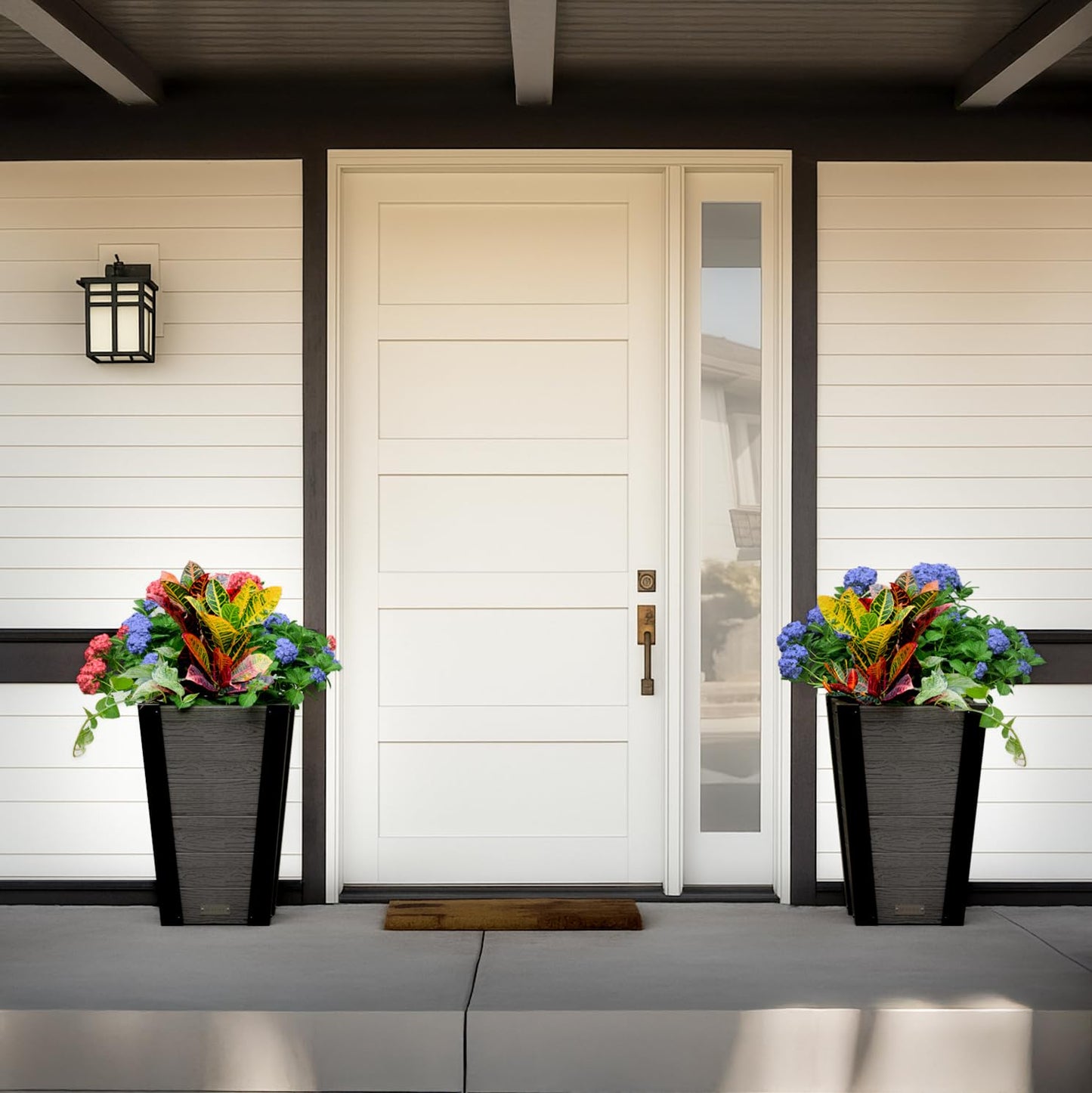 Mayne Vista 22in Outdoor Planter 2-Pack- Modern Tall Tapered Design with Drainage Hole for All Season Use - Ideal Front Porch Decor & Patio Planter - Easy Assembly