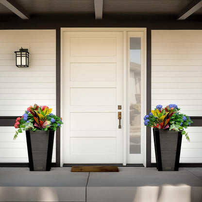 Mayne Vista 22in Outdoor Planter 2-Pack- Modern Tall Tapered Design with Drainage Hole for All Season Use - Ideal Front Porch Decor & Patio Planter - Easy Assembly
