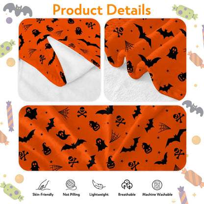 Halloween Throw Blanket Ultra Soft Skull Ghost Bat Flannel Blanket, Cozy Warm Lightweight Gift for Adults Kids, Machine Washable Couch Bed Blankets 60x50in