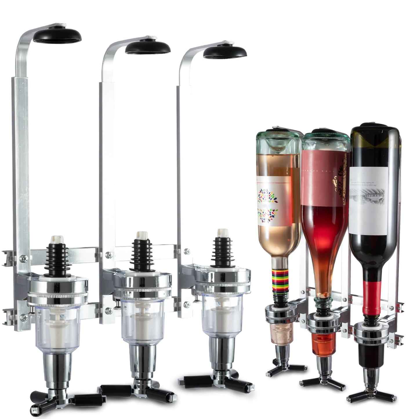 3 Bottle Wall Mounted Liquor Dispenser Bar Butler Bracket Solo Optic Spirit Wine Beer Alcohol Bottle Beverage Stand Revolving Nozzle Drinkware Set