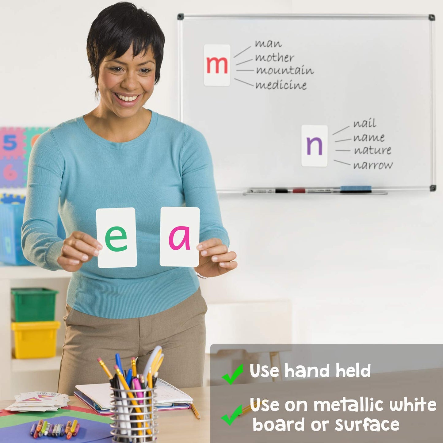 Attractivia Magnetic Big Alphabet ABC Flash Cards - 36 Sturdy Lowercase Large Letters(3 Sets of Vowels) - for Classroom Teachers, Homeschool, ESL, Kids and Adults