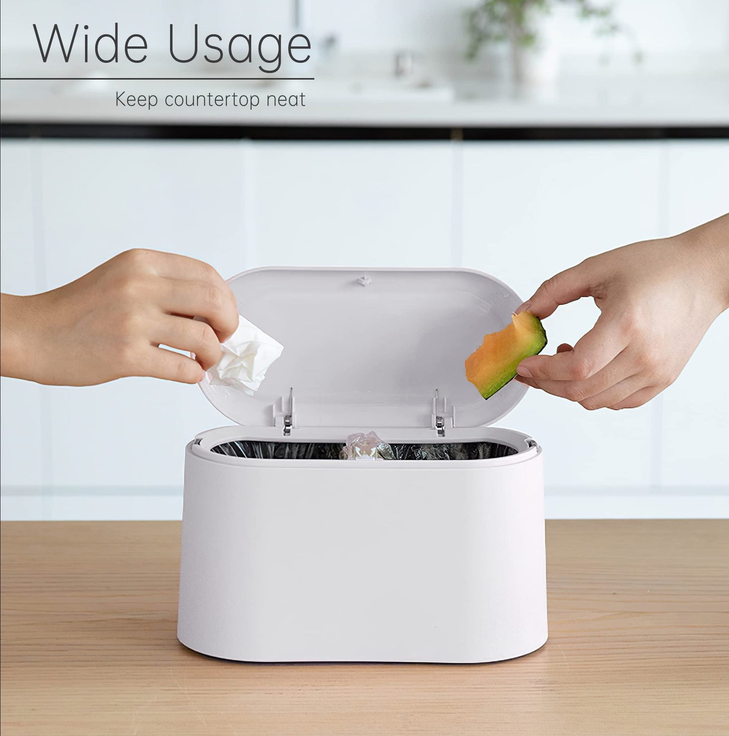 MONGTINGLU Mini Trash Can with Lid Removable Small Garbage Can, Tiny Plastic Trash Bin, Pop Up Countertop Wastebasket, Counter Garbage Lint Bin for Bathroom,Office,Kitchen,Desk(White)