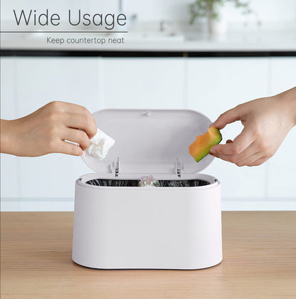 MONGTINGLU Mini Trash Can with Lid Removable Small Garbage Can, Tiny Plastic Trash Bin, Pop Up Countertop Wastebasket, Counter Garbage Lint Bin for Bathroom,Office,Kitchen,Desk(White)