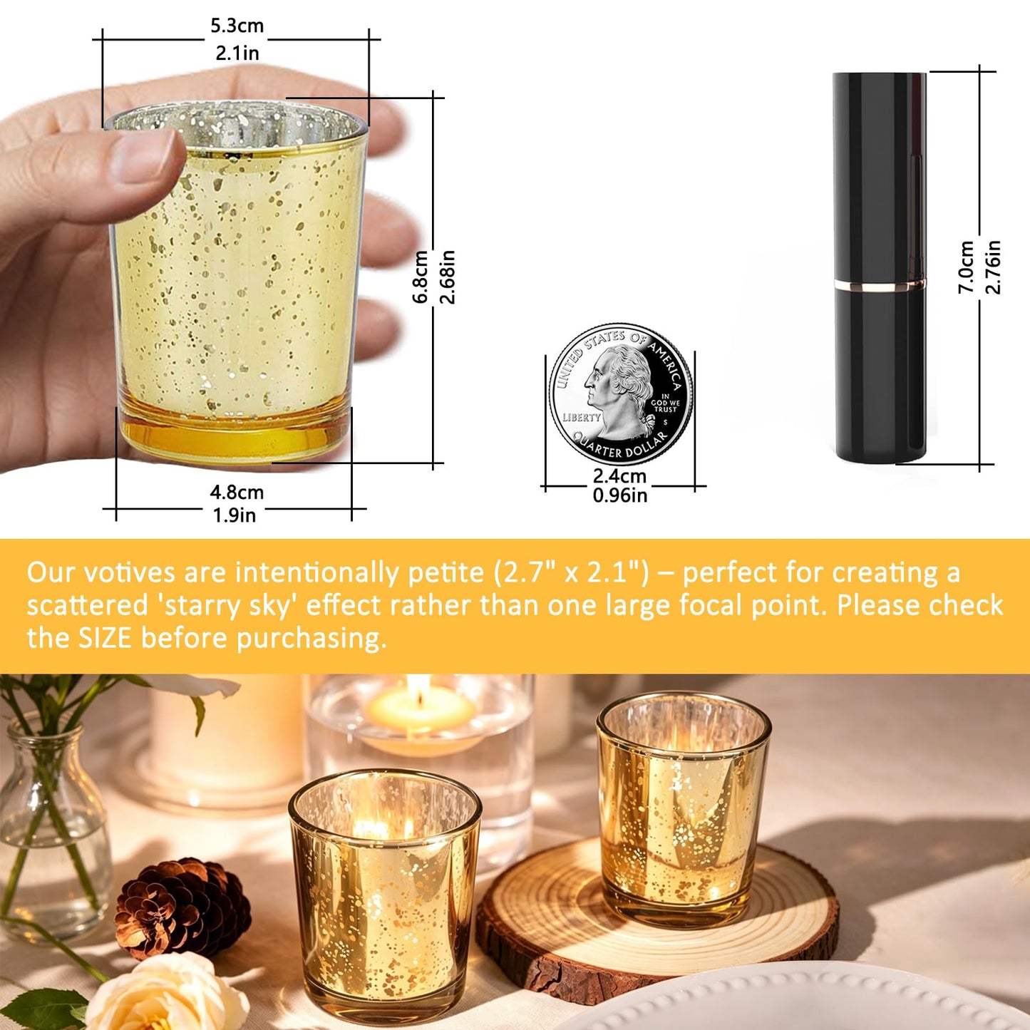 BALITIOYI Gold Mercury Votive Candle Holders 12 Pcs Votives Glass Table Wedding Decorations (12, 2.7" x 2.1")