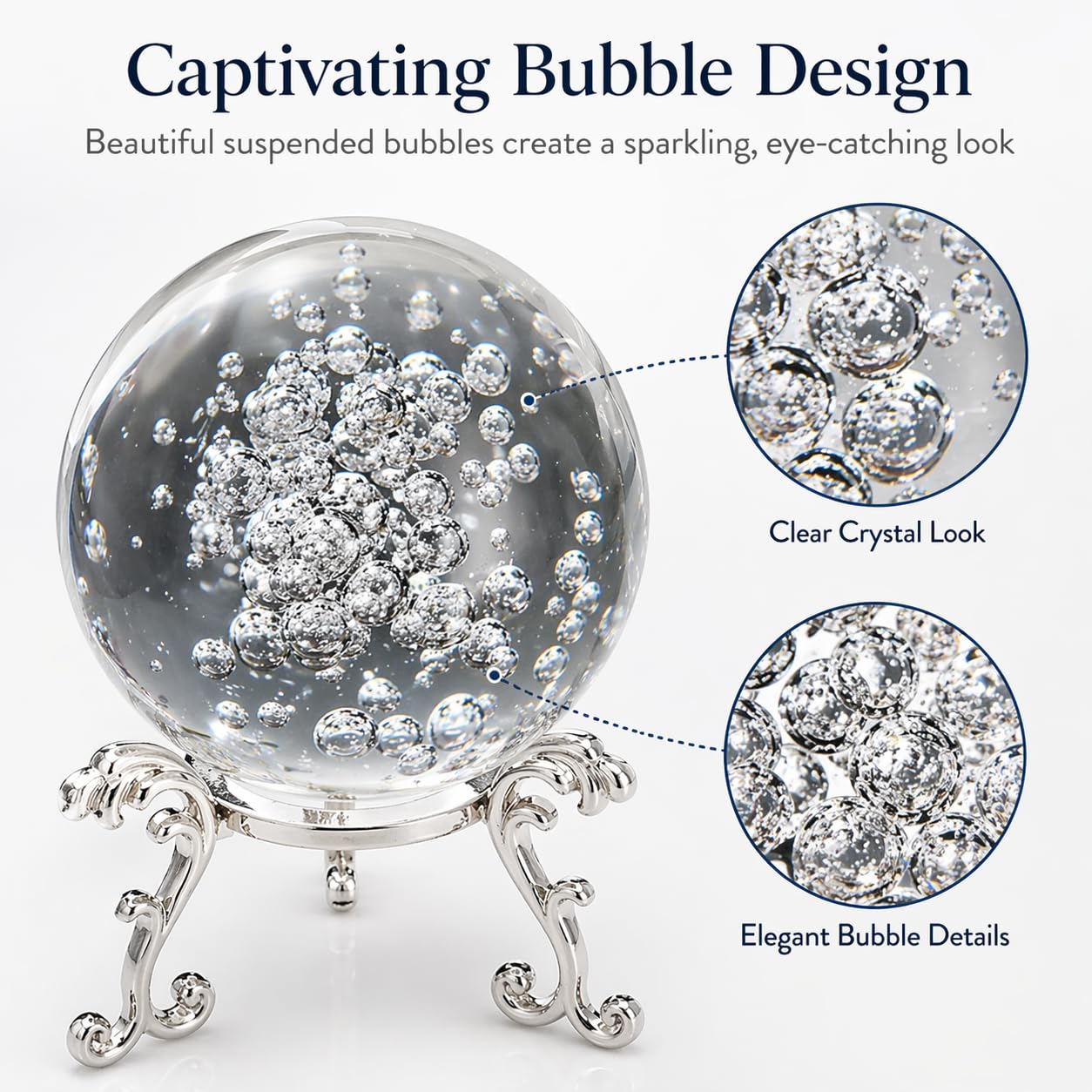 Crystal Ball Glass Globe Decor - Crystal Sphere with Stand & Gift Box, Clear Decorative Crystal Globe, 3D Crystal Ball for Home Decor Photography, Gazing Divination Fengshui Meditation, 4 inch/100mm
