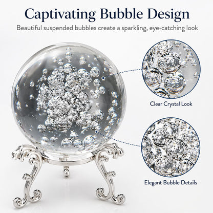 Crystal Ball Glass Globe Decor - Crystal Sphere with Stand & Gift Box, Clear Decorative Crystal Globe, 3D Crystal Ball for Home Decor Photography, Gazing Divination Fengshui Meditation, 4 inch/100mm