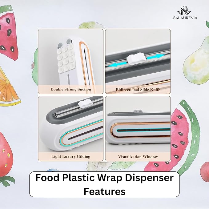 Food Plastic Wrap Dispenser with Cutter | Durable ABS Material | One-Handed Smooth Cutting | Refillable Cling Film Storage Organizer | Fits Standard Wrap Rolls
