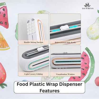 Food Plastic Wrap Dispenser with Cutter | Durable ABS Material | One-Handed Smooth Cutting | Refillable Cling Film Storage Organizer | Fits Standard Wrap Rolls