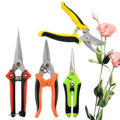 4 Pack Garden Pruning Shears Stainless Steel Clipper Kits, Handheld Garden Trimming Scissors with Sharp Blade Snips Scissors- Gardening Tools for Flowers Plant Branches (Curved & Straight Blade)