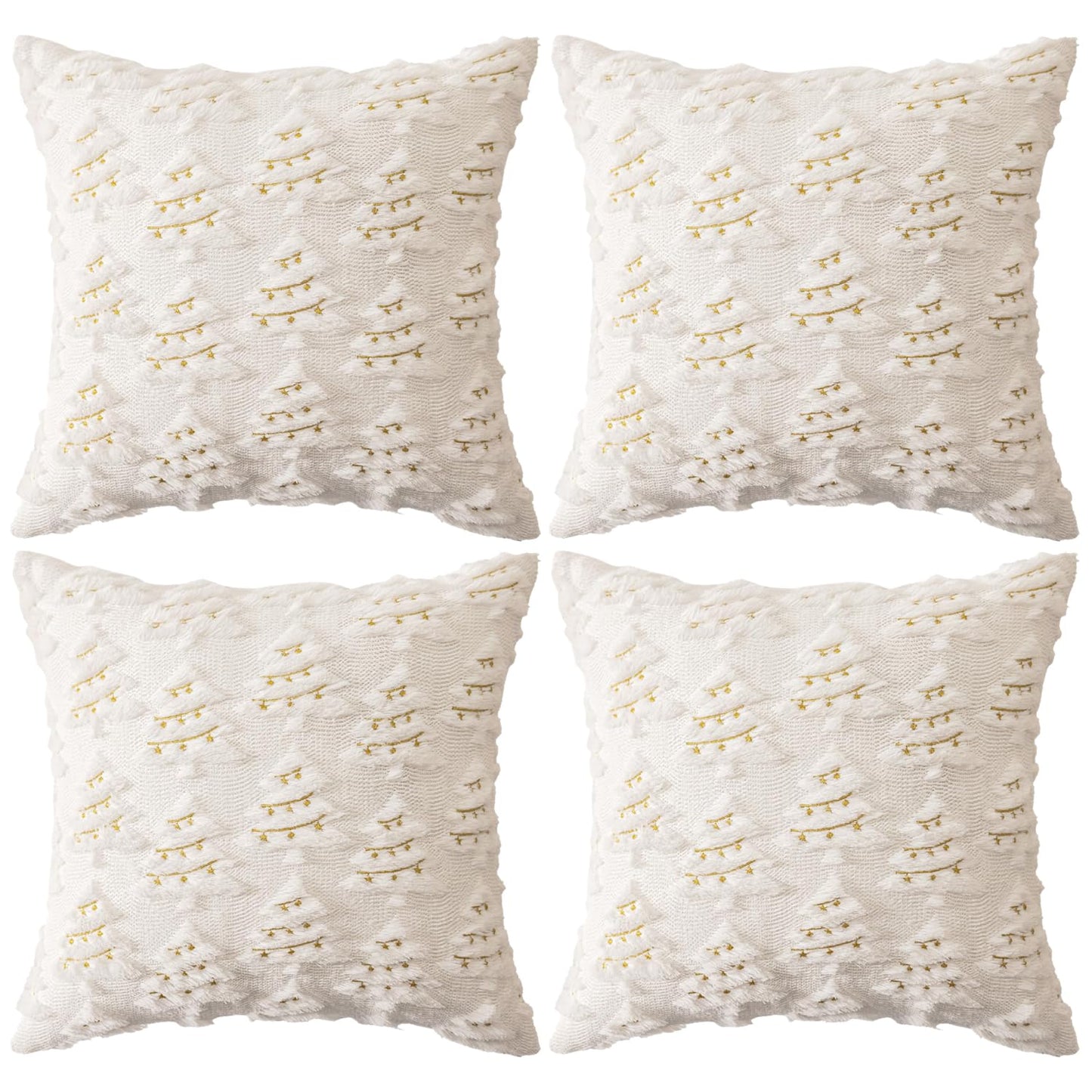 4 Pcs Christmas Throw Pillow Covers 18x18, Soft Faux Fur Pillow Cases Holiday Decorations, Fluffy Plush Accent Couch Cushion Case for Festivals Winter Sofa Living Room Home Decor(White Tree)