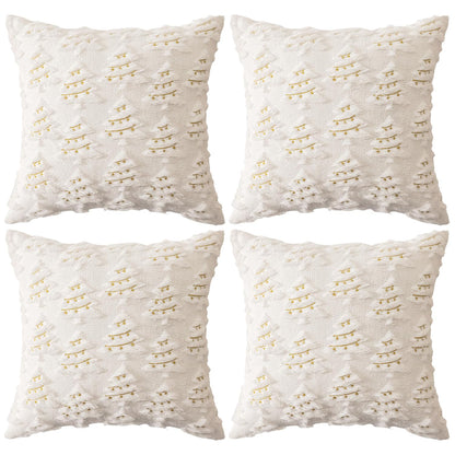 4 Pcs Christmas Throw Pillow Covers 18x18, Soft Faux Fur Pillow Cases Holiday Decorations, Fluffy Plush Accent Couch Cushion Case for Festivals Winter Sofa Living Room Home Decor(White Tree)