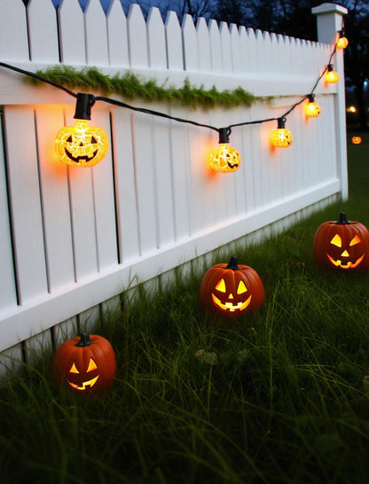 Unleash a Haunting Glow: 10.5ft Plug-in Halloween Pumpkin String Lights, Connectable (Up to 72 Strands), Waterproof Jack o Lantern Lights for Outdoor/Indoor, Heavy-Duty Orange Holiday Lights for Porch