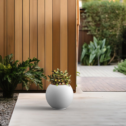 Kante Round Concrete Flower Pot, 11 Inch Dia (7.9" Opening) Sphere Shape Design Planter with Drainage Hole and Rubber Plug for Indoor & Outdoor Plants, White Finish with Painted Interior