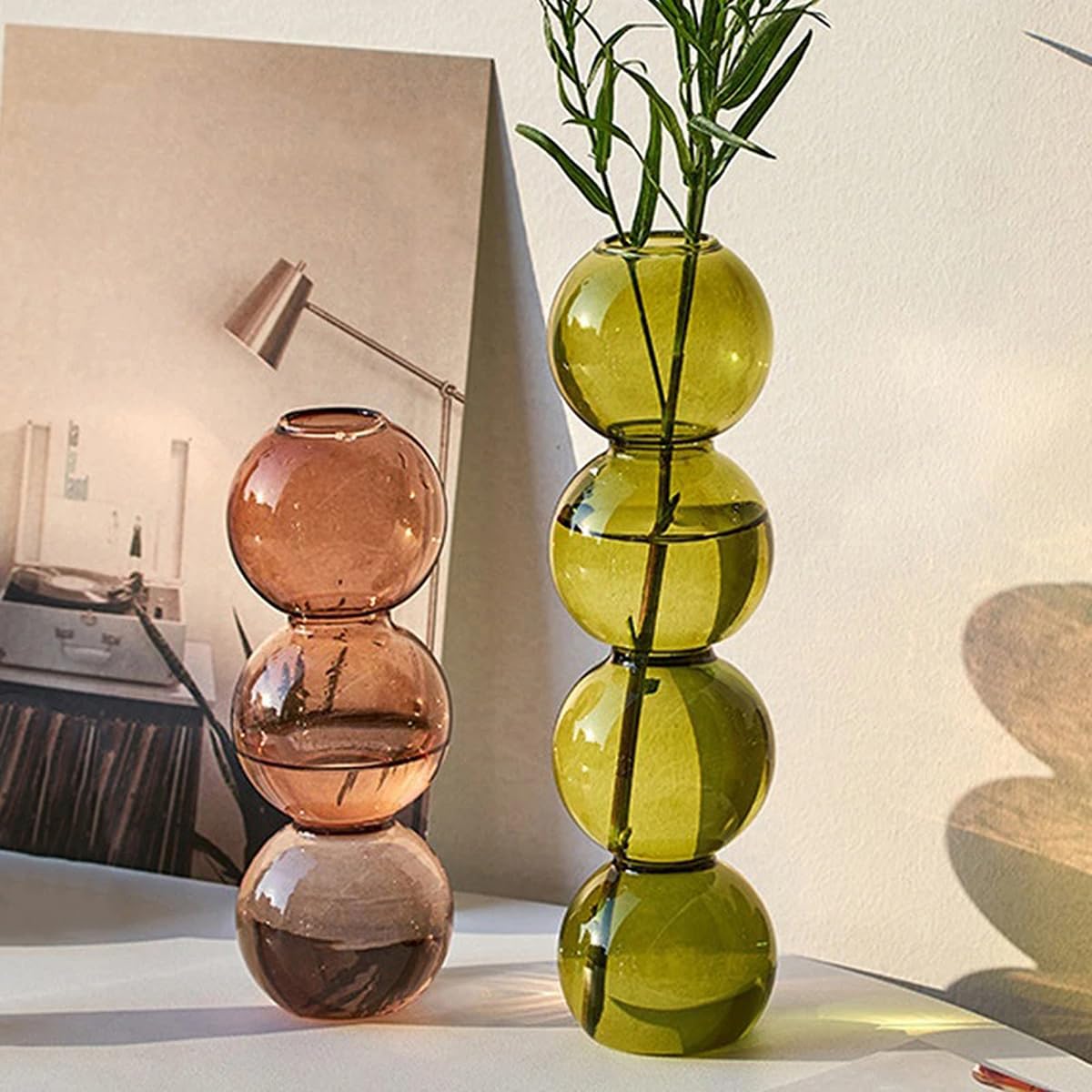 LKXHarleya Aesthetic Ball Aesthetic Decorative Vase, Glass Bubble Vases Ball Bud Vase for Centerpieces, Flower Arrangement, 2.36 x 8.66 Inch, Green